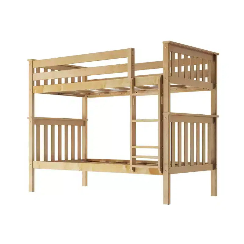 Plank+Beam Letto a castello in legno massello singolo su singolo per adulti con scala, nessuna rete necessaria