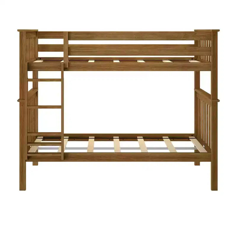 Plank+Beam Letto a castello in legno massello singolo su singolo per adulti con scala, nessuna rete necessaria