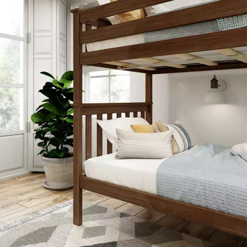 Plank+Beam Letto a castello in legno massello singolo su singolo per adulti con scala, nessuna rete necessaria