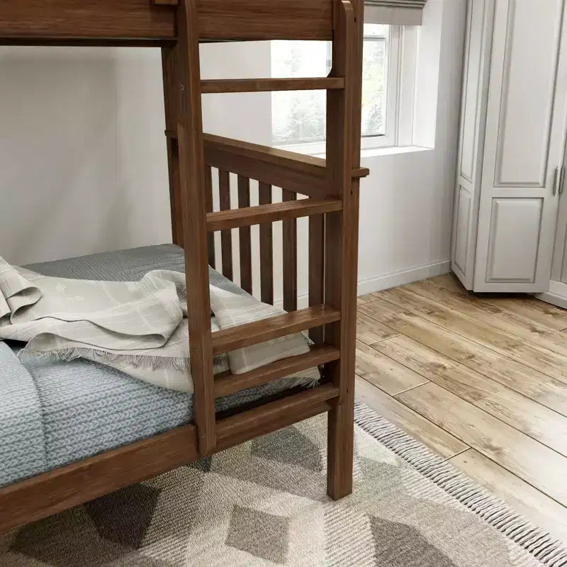 Plank+Beam Letto a castello in legno massello singolo su singolo per adulti con scala, nessuna rete necessaria