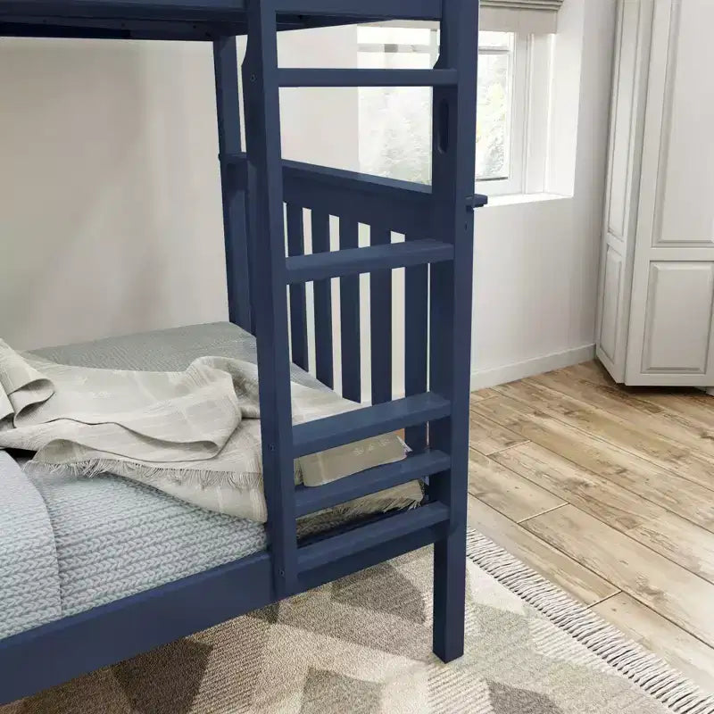 Plank+Beam Letto a castello in legno massello singolo su singolo per adulti con scala, nessuna rete necessaria