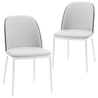 LeisureMod Tule Set di 2 sedie moderne da pranzo con seduta in pelle PU, velluto o camoscio e struttura in acciaio bianco - Cucina, sala da pranzo, casa, bar, posti a sedere