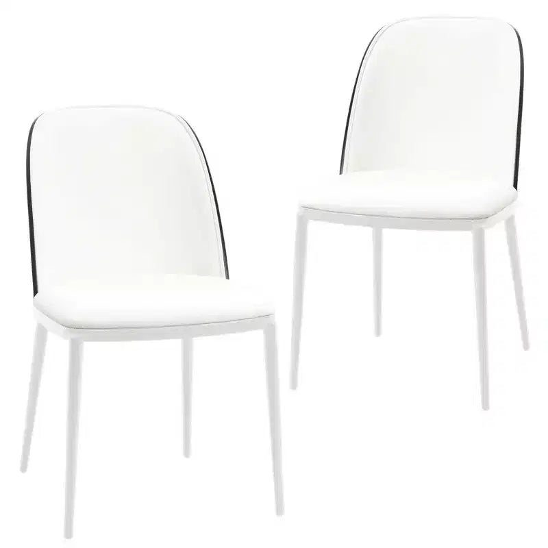 LeisureMod Tule Set di 2 sedie moderne da pranzo con seduta in pelle PU, velluto o camoscio e struttura in acciaio bianco - Cucina, sala da pranzo, casa, bar, posti a sedere