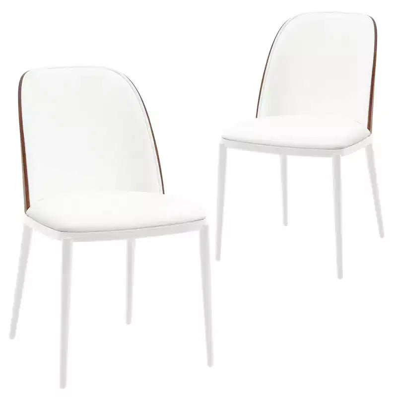 LeisureMod Tule Set di 2 sedie moderne da pranzo con seduta in pelle PU, velluto o camoscio e struttura in acciaio bianco - Cucina, sala da pranzo, casa, bar, posti a sedere