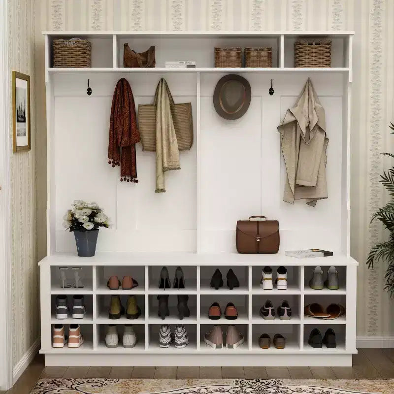 Famapy Bianco 63W 18 Scomparti per Scarpe Armadio da Ingresso con Ganci