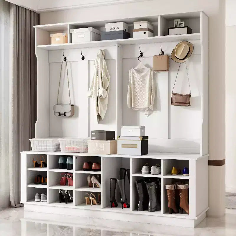 Famapy Bianco 63W 18 Scomparti per Scarpe Armadio da Ingresso con Ganci