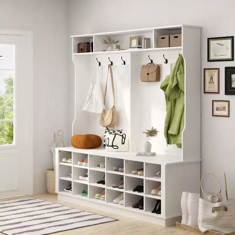Famapy Bianco 63W 18 Scomparti per Scarpe Armadio da Ingresso con Ganci