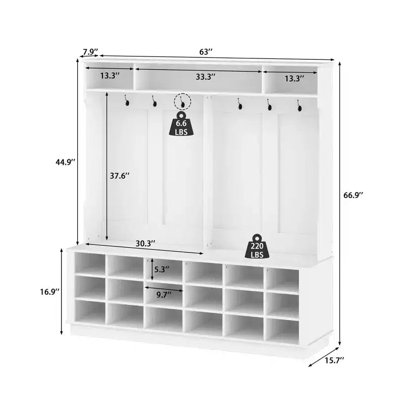 Famapy Bianco 63W 18 Scomparti per Scarpe Armadio da Ingresso con Ganci