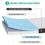 Materasso pieghevole da 3 pollici FDW, Topper per materasso a tre pieghe in memory foam, Topper pieghevole con fodera lavabile per campeggio