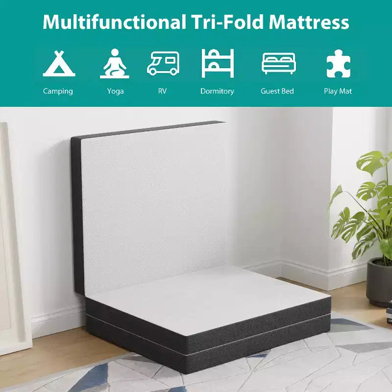 Materasso pieghevole da 3 pollici FDW, Topper per materasso a tre pieghe in memory foam, Topper pieghevole con fodera lavabile per campeggio