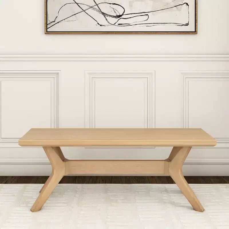 Panca da pranzo in legno massello di pino 48", base a gambe incrociate, stile scandinavo minimalista, per ingresso o sala da pranzo