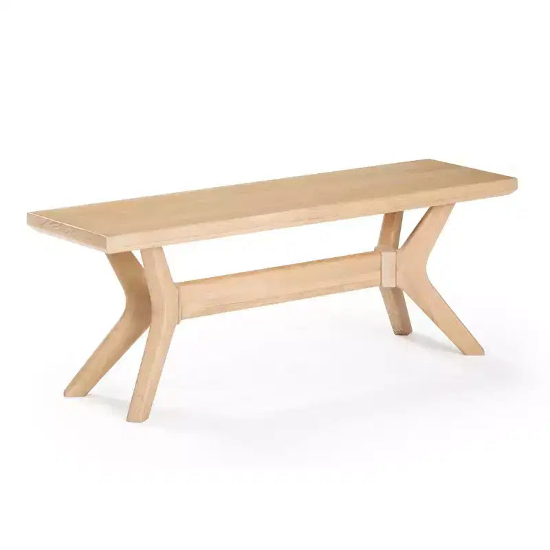 Panca da pranzo in legno massello di pino 48", base a gambe incrociate, stile scandinavo minimalista, per ingresso o sala da pranzo
