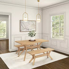 Panca da pranzo in legno massello di pino 48", base a gambe incrociate, stile scandinavo minimalista, per ingresso o sala da pranzo