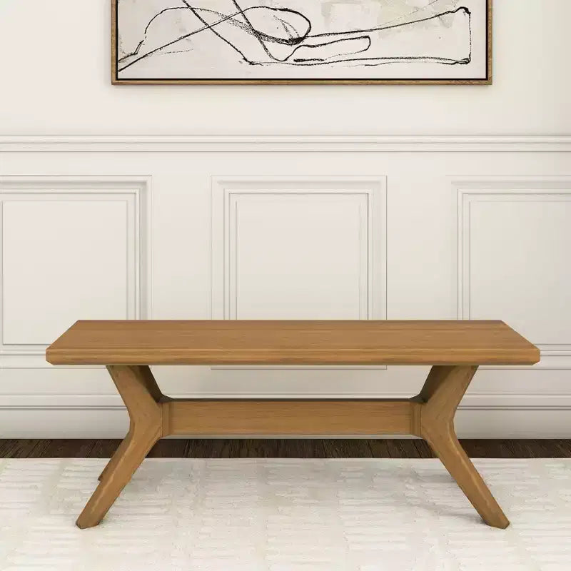 Panca da pranzo in legno massello di pino 48", base a gambe incrociate, stile scandinavo minimalista, per ingresso o sala da pranzo