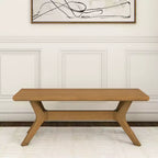 Panca da pranzo in legno massello di pino 48", base a gambe incrociate, stile scandinavo minimalista, per ingresso o sala da pranzo