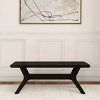 Panca da pranzo in legno massello di pino 48", base a gambe incrociate, stile scandinavo minimalista, per ingresso o sala da pranzo