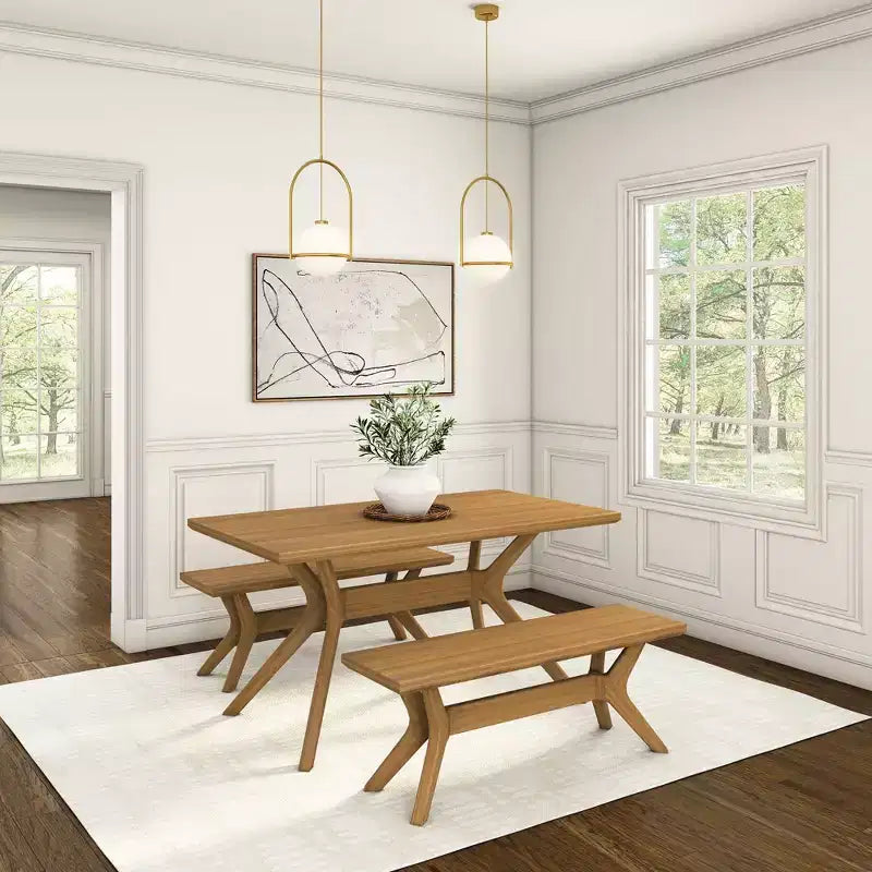 Panca da pranzo in legno massello di pino 48", base a gambe incrociate, stile scandinavo minimalista, per ingresso o sala da pranzo