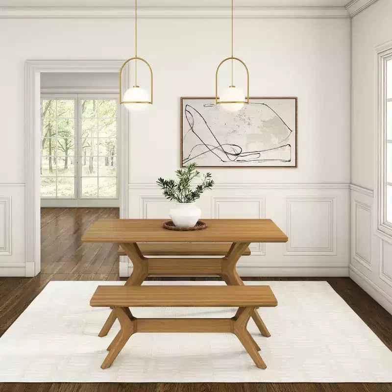 Panca da pranzo in legno massello di pino 48", base a gambe incrociate, stile scandinavo minimalista, per ingresso o sala da pranzo