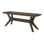 Panca da pranzo in legno massello di pino 48", base a gambe incrociate, stile scandinavo minimalista, per ingresso o sala da pranzo