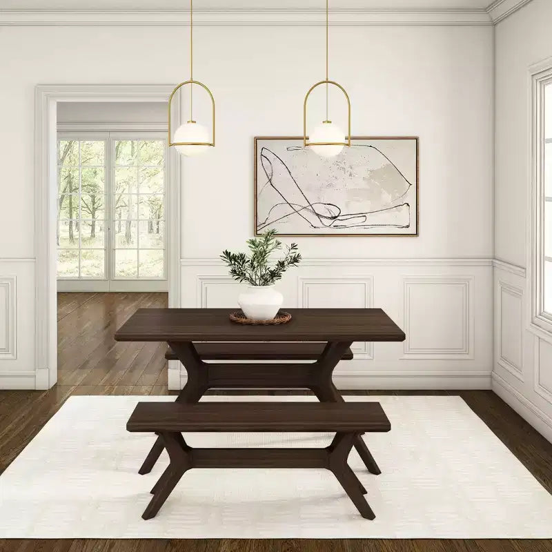 Panca da pranzo in legno massello di pino 48", base a gambe incrociate, stile scandinavo minimalista, per ingresso o sala da pranzo