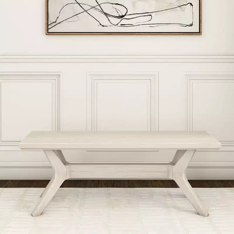 Panca da pranzo in legno massello di pino 48", base a gambe incrociate, stile scandinavo minimalista, per ingresso o sala da pranzo