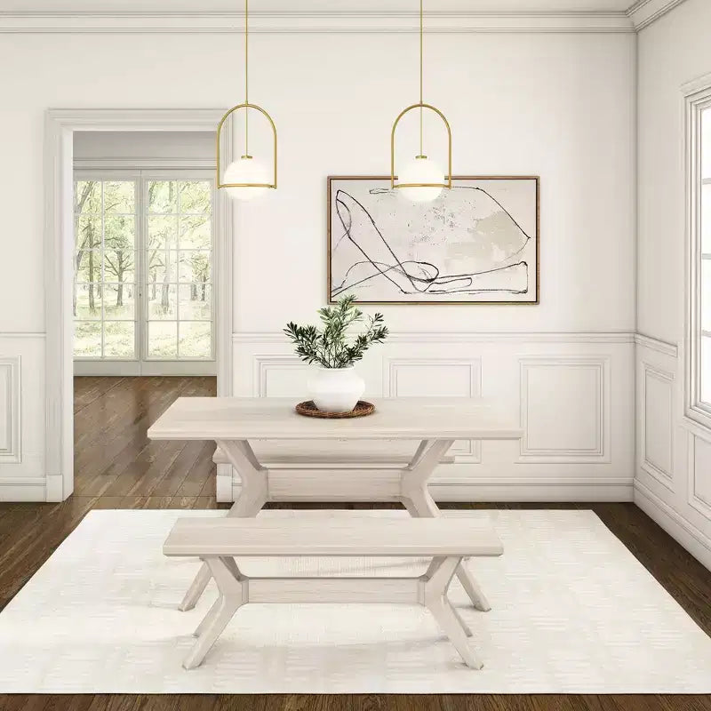 Panca da pranzo in legno massello di pino 48", base a gambe incrociate, stile scandinavo minimalista, per ingresso o sala da pranzo
