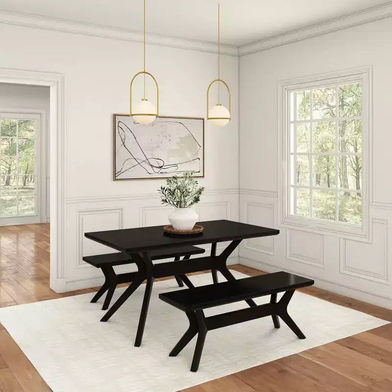 Panca da pranzo in legno massello di pino 48", base a gambe incrociate, stile scandinavo minimalista, per ingresso o sala da pranzo