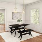 Panca da pranzo in legno massello di pino 48", base a gambe incrociate, stile scandinavo minimalista, per ingresso o sala da pranzo