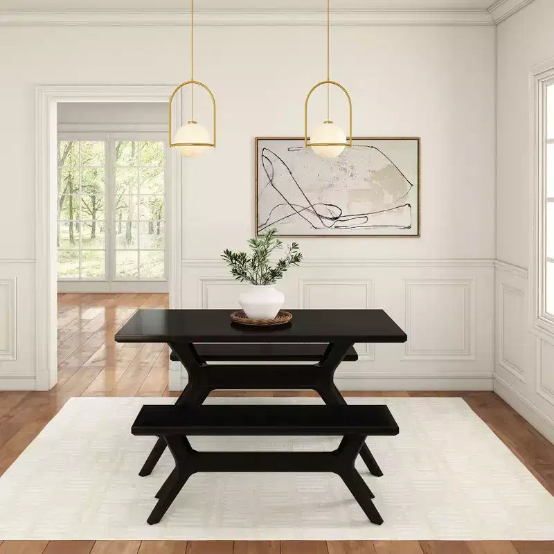 Panca da pranzo in legno massello di pino 48", base a gambe incrociate, stile scandinavo minimalista, per ingresso o sala da pranzo