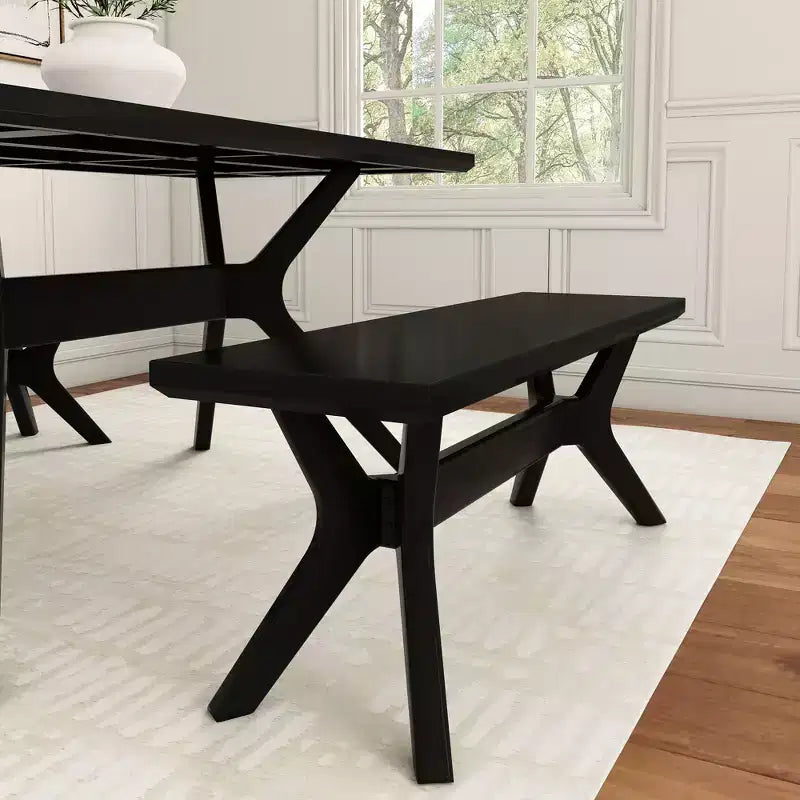 Panca da pranzo in legno massello di pino 48", base a gambe incrociate, stile scandinavo minimalista, per ingresso o sala da pranzo