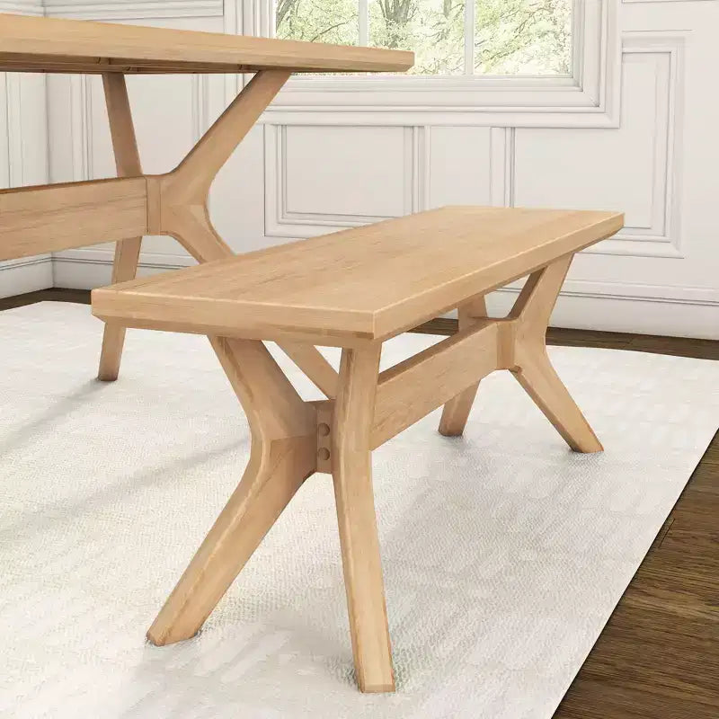 Panca da pranzo in legno massello di pino 48", base a gambe incrociate, stile scandinavo minimalista, per ingresso o sala da pranzo