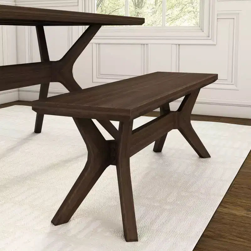 Panca da pranzo in legno massello di pino 48", base a gambe incrociate, stile scandinavo minimalista, per ingresso o sala da pranzo