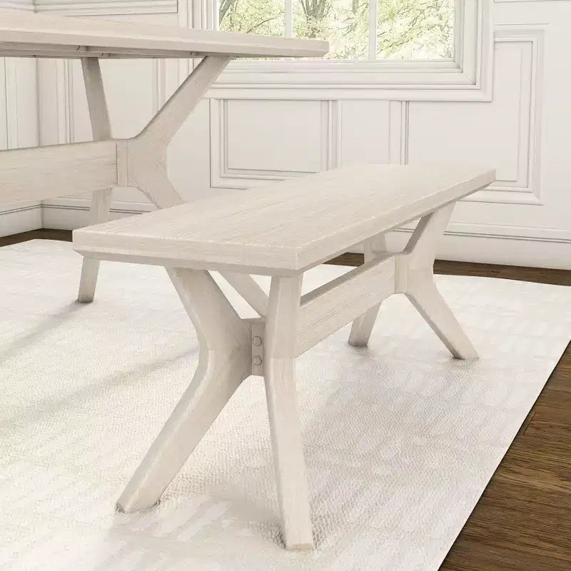 Panca da pranzo in legno massello di pino 48", base a gambe incrociate, stile scandinavo minimalista, per ingresso o sala da pranzo