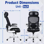 Sedia da ufficio ergonomica a schienale alto Big & Tall in rete, 227 kg, braccioli ribaltabili, poggiatesta e supporto lombare regolabili, nera