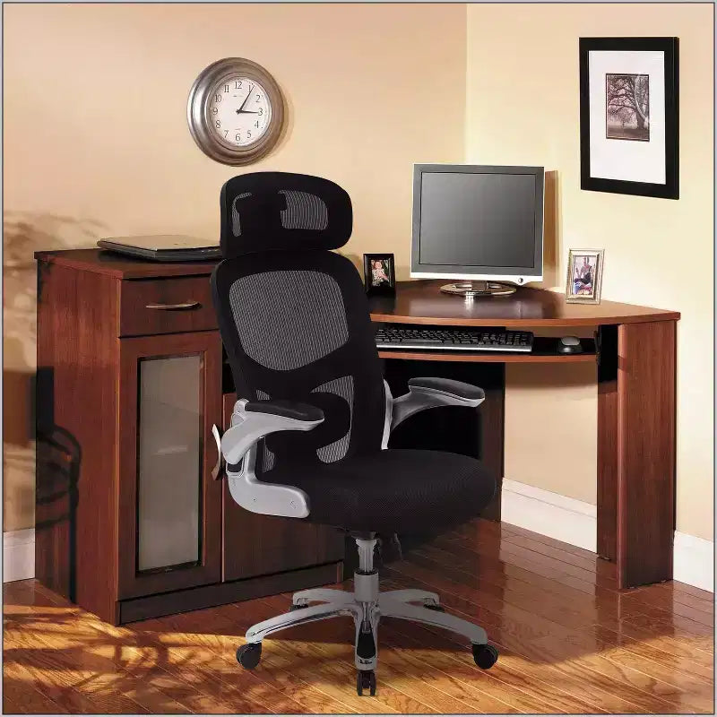 Sedia da ufficio ergonomica a schienale alto Big & Tall in rete, 227 kg, braccioli ribaltabili, poggiatesta e supporto lombare regolabili, nera