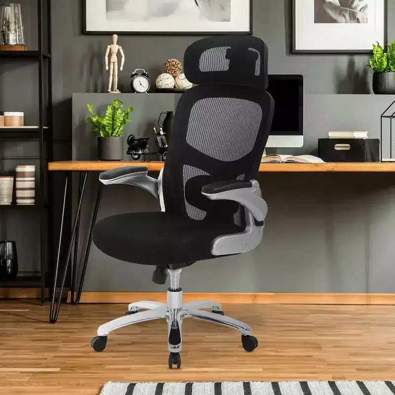 Sedia da ufficio ergonomica a schienale alto Big & Tall in rete, 227 kg, braccioli ribaltabili, poggiatesta e supporto lombare regolabili, nera