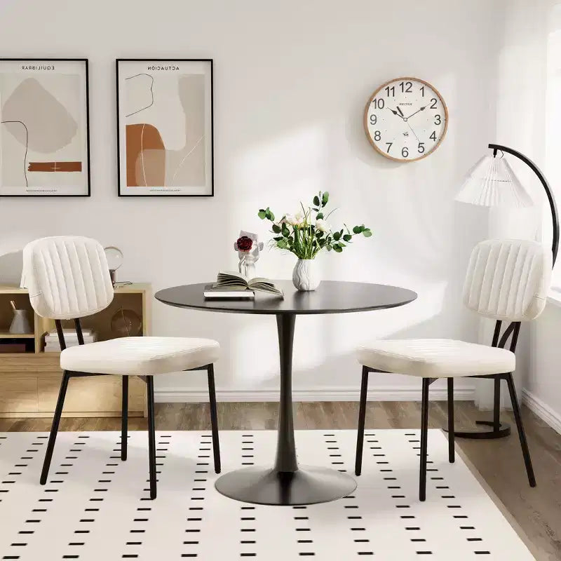 Sedie da pranzo in similpelle stile Mid-Century Modern con gambe in metallo, set da 2