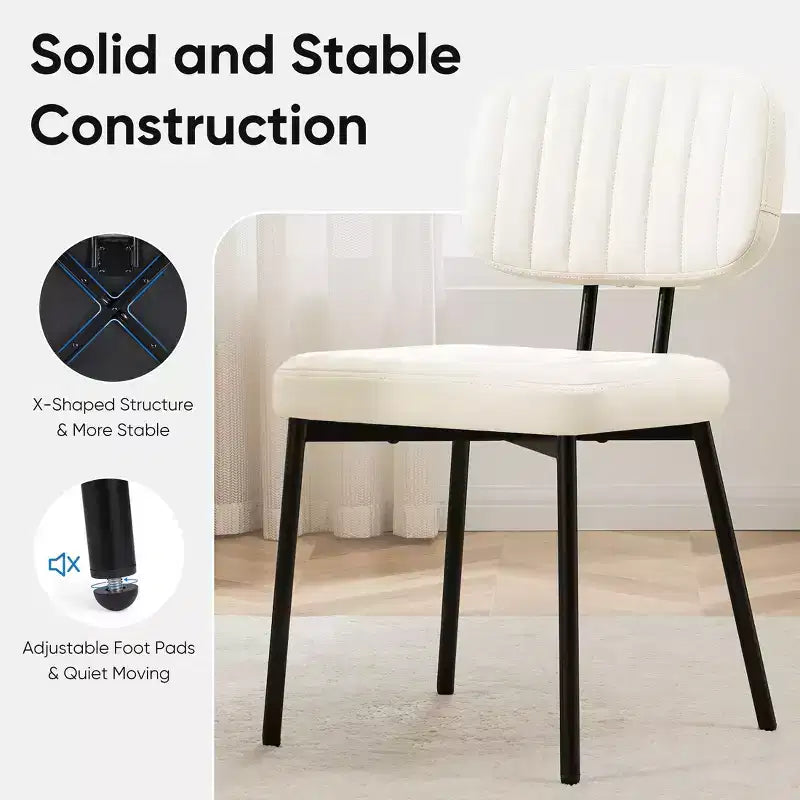Sedie da pranzo in similpelle stile Mid-Century Modern con gambe in metallo, set da 2