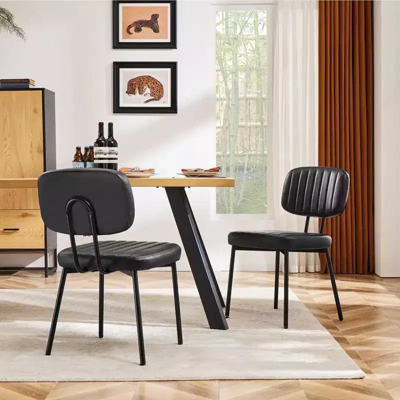 Sedie da pranzo in similpelle stile Mid-Century Modern con gambe in metallo, set da 2