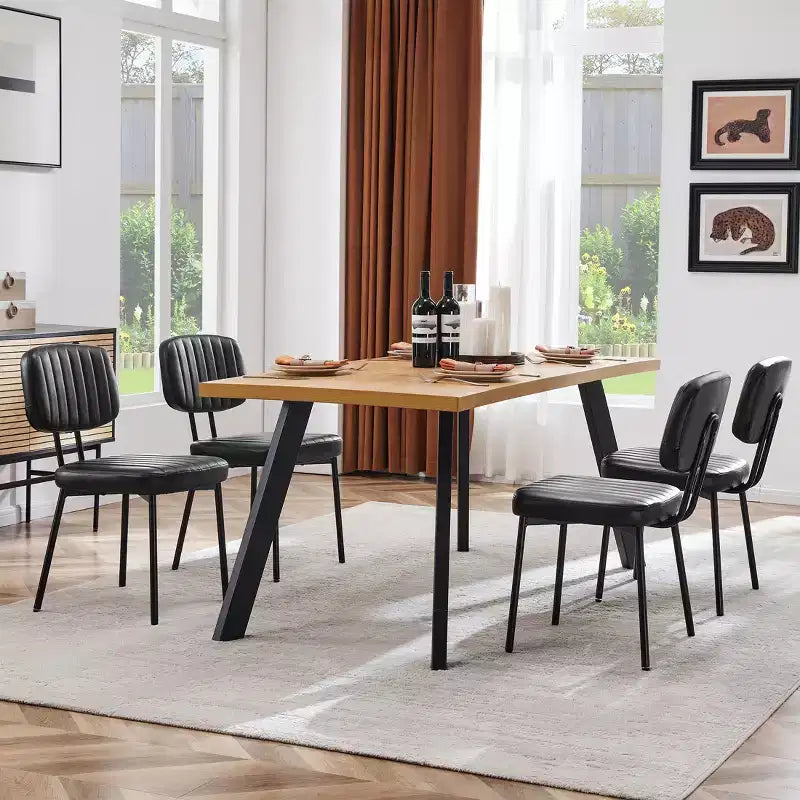 Sedie da pranzo in similpelle stile Mid-Century Modern con gambe in metallo, set da 2