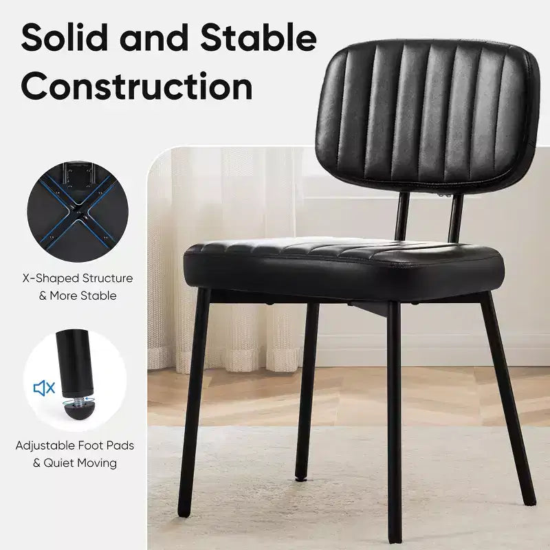 Sedie da pranzo in similpelle stile Mid-Century Modern con gambe in metallo, set da 2