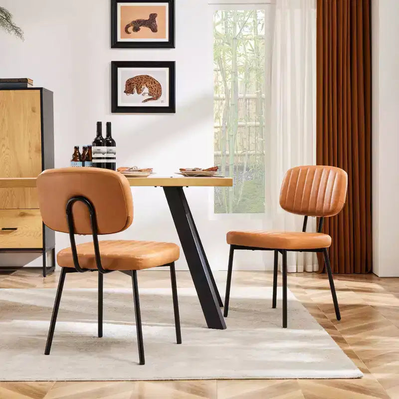 Sedie da pranzo in similpelle stile Mid-Century Modern con gambe in metallo, set da 2