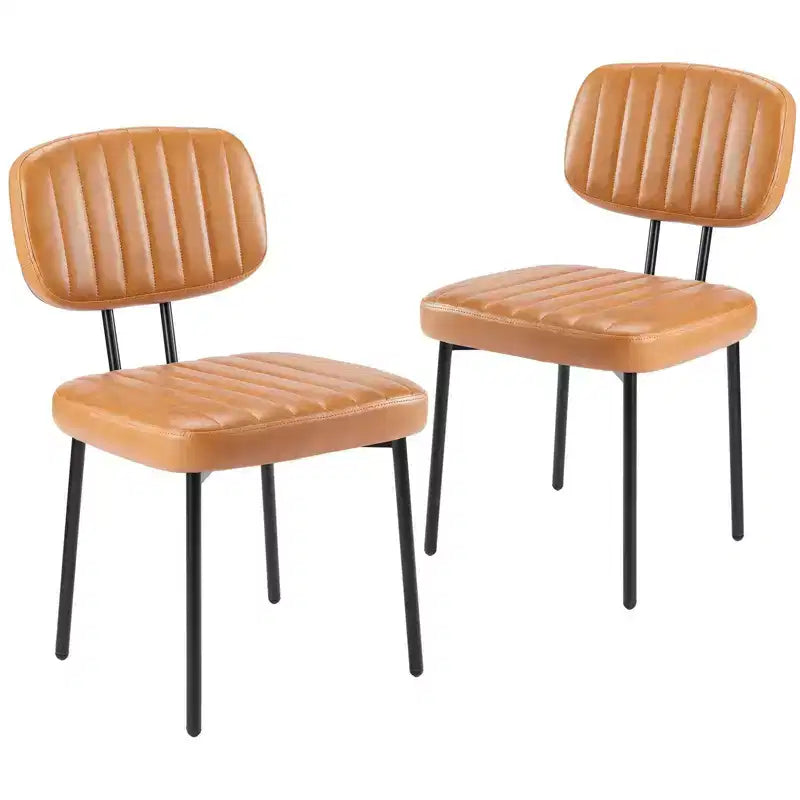 Sedie da pranzo in similpelle stile Mid-Century Modern con gambe in metallo, set da 2